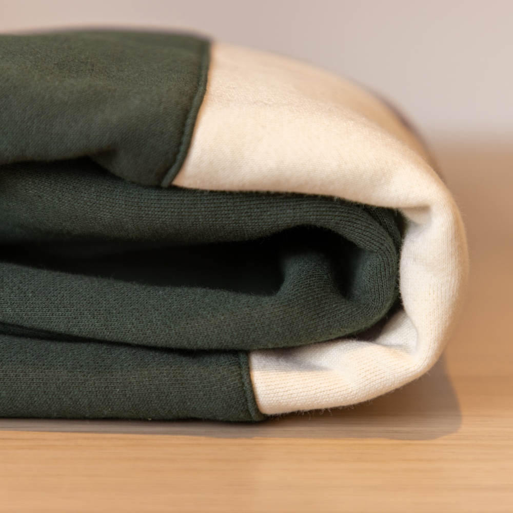 quaterzip green fleece folded cream stripe